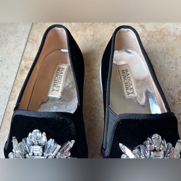 Badgley Mischka Black Velvet Crystal Jewels Slip On Shoes Size 8 - Picture 3 of 7